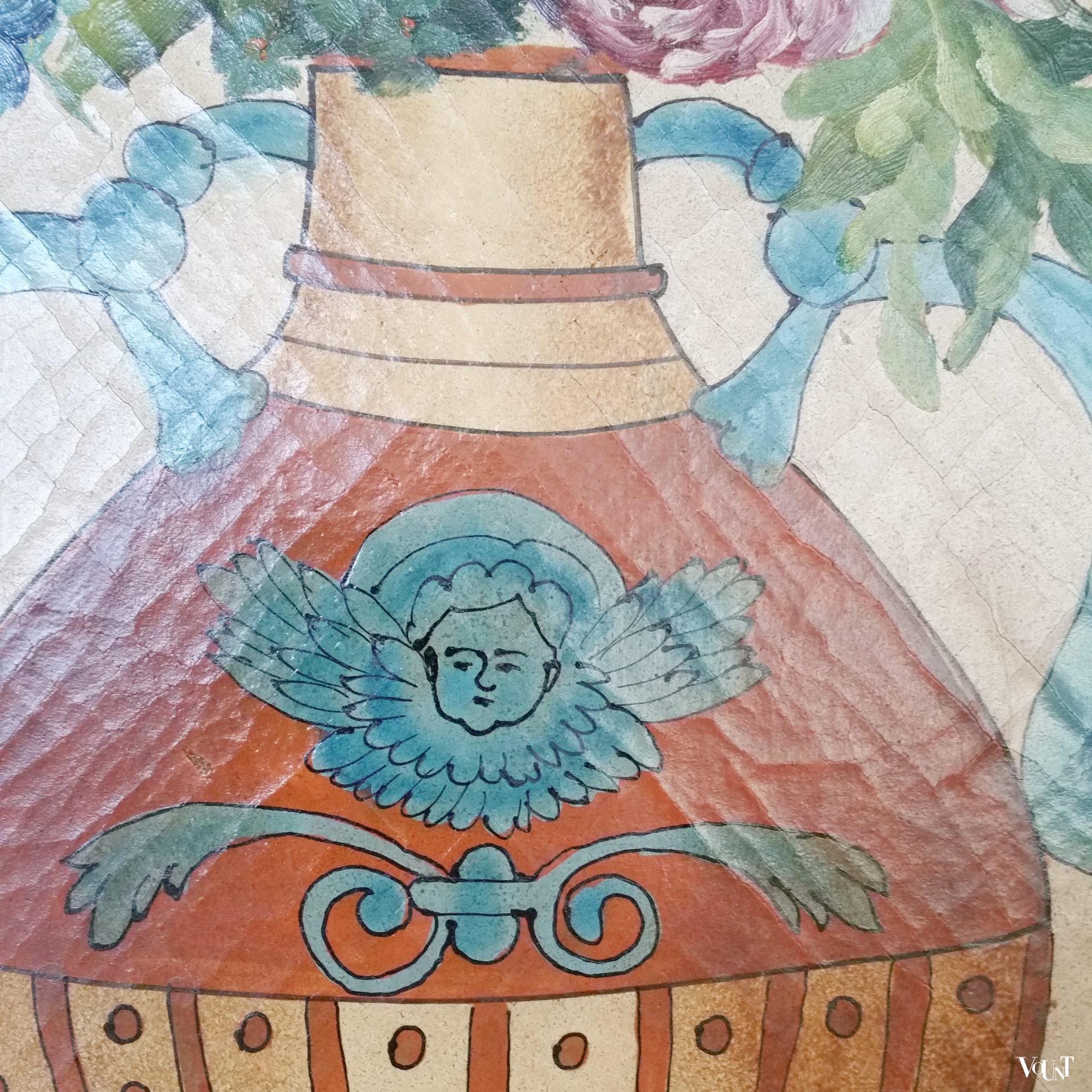 Vintage vierslags handbeschilderd kamerscherm, ca. jaren '50/'60