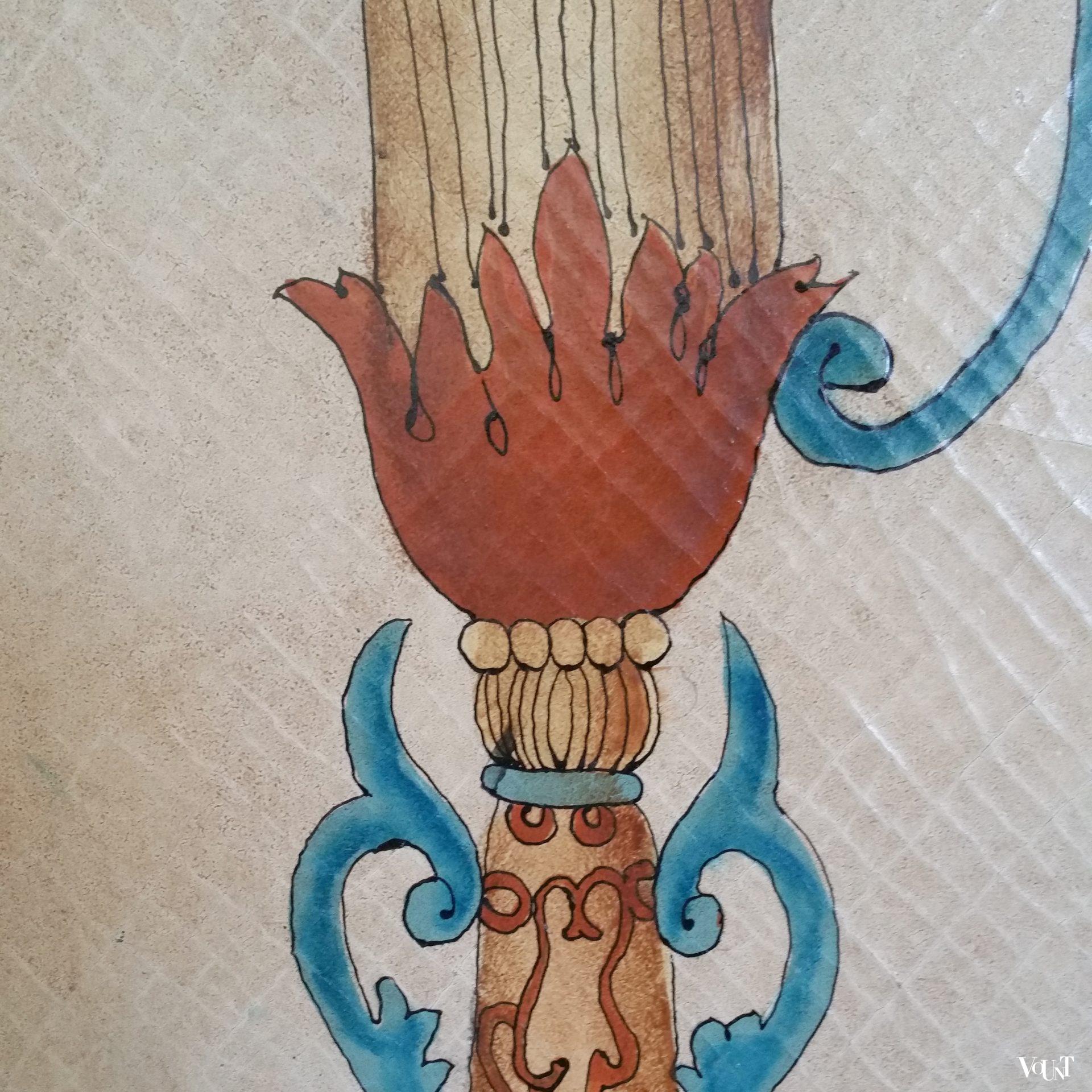 Vintage vierslags handbeschilderd kamerscherm, ca. jaren '50/'60