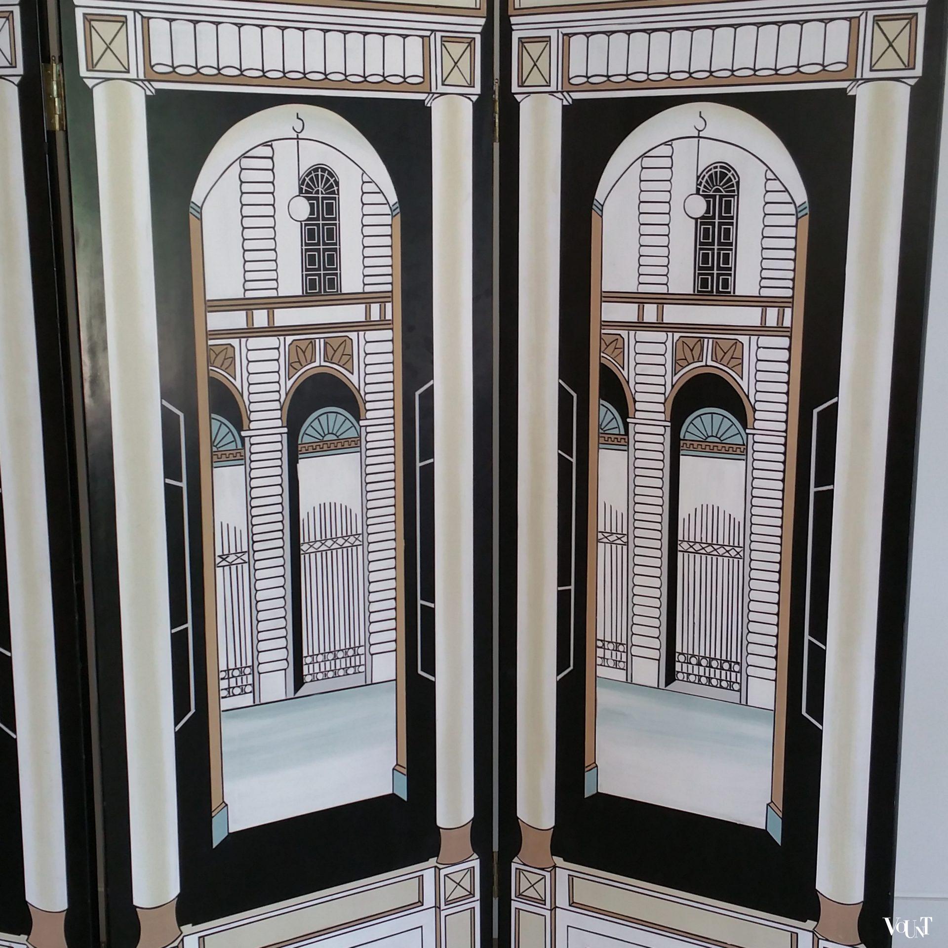 Art Deco-stijl kamerscherm architectonisch motief, jaren '80