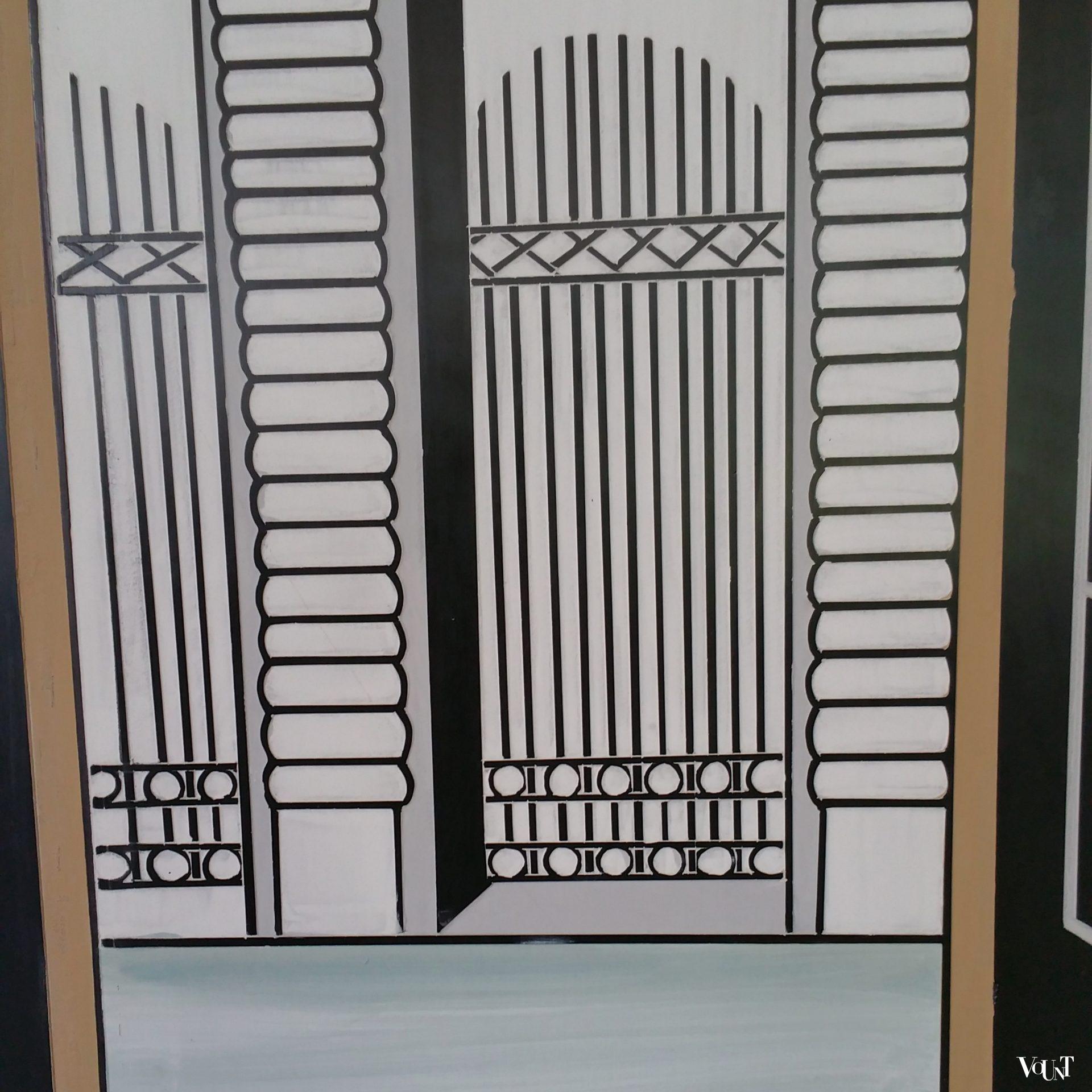 Art Deco-stijl kamerscherm architectonisch motief, jaren '80