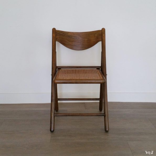 Set van 2 houten klapstoelen met rotan webbing, jaren '70