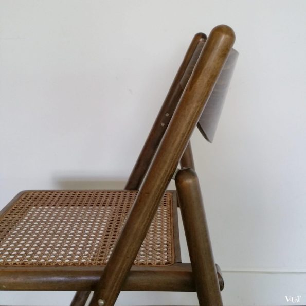 Set van 2 houten klapstoelen met rotan webbing, jaren '70