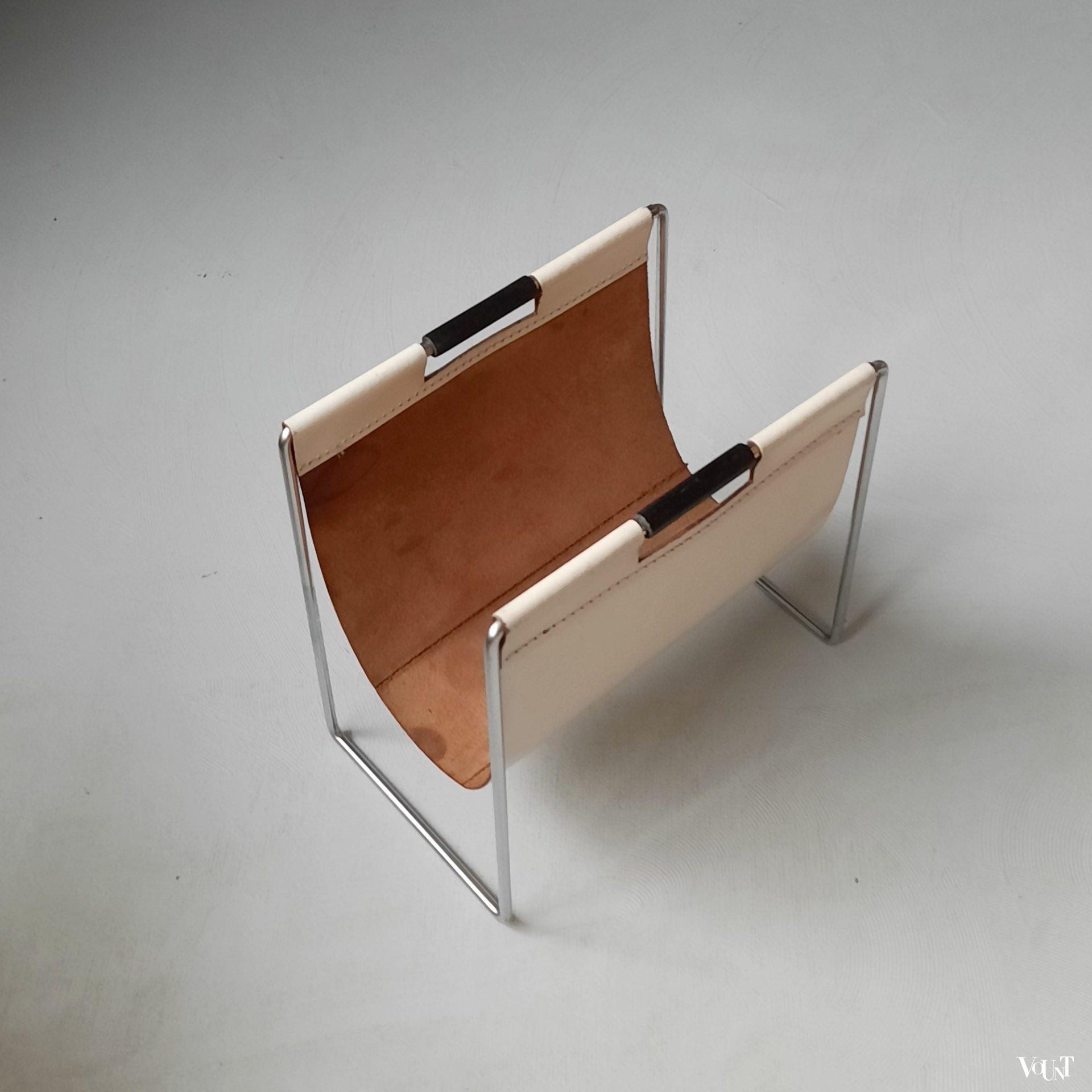 Leren lectuurbak met metalen frame, Brabantia, jaren '60/'70