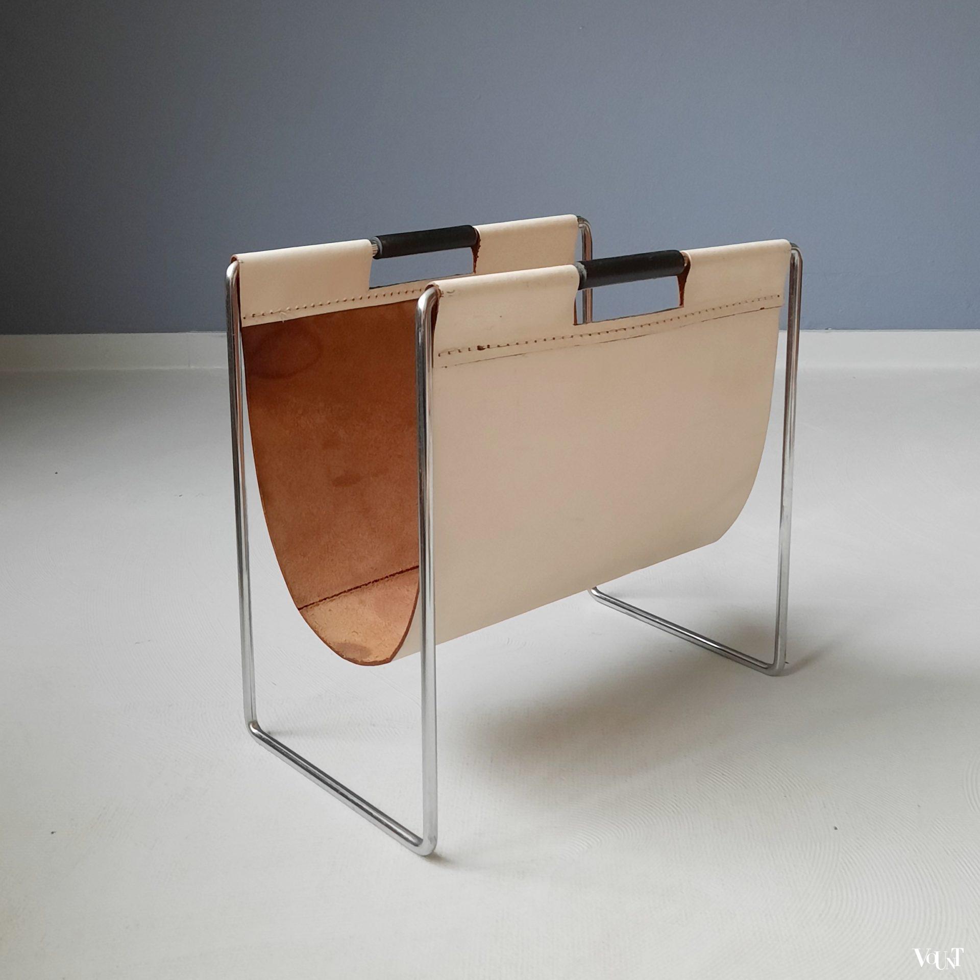 Leren lectuurbak met metalen frame, Brabantia, jaren '60/'70