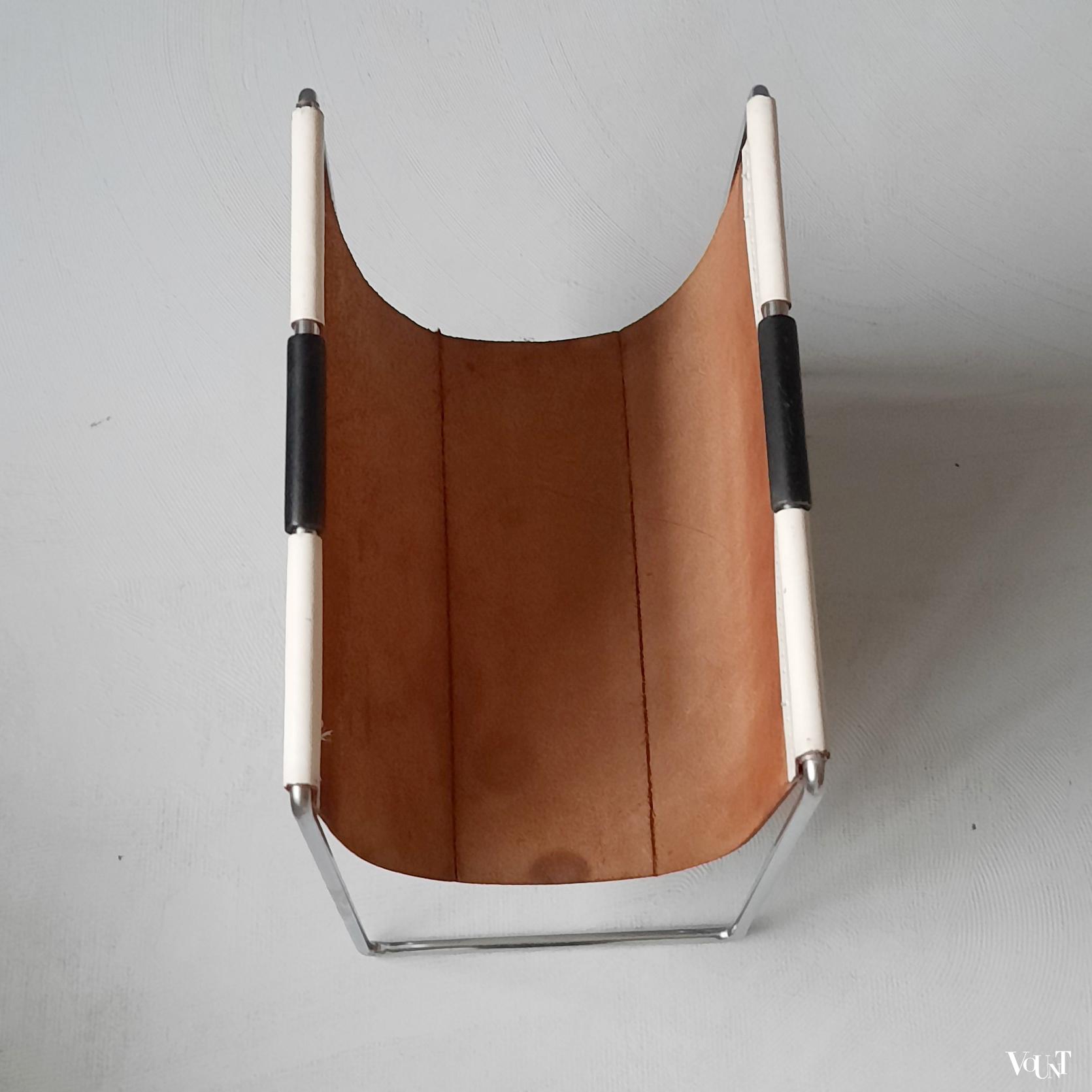 Leren lectuurbak met metalen frame, Brabantia, jaren '60/'70