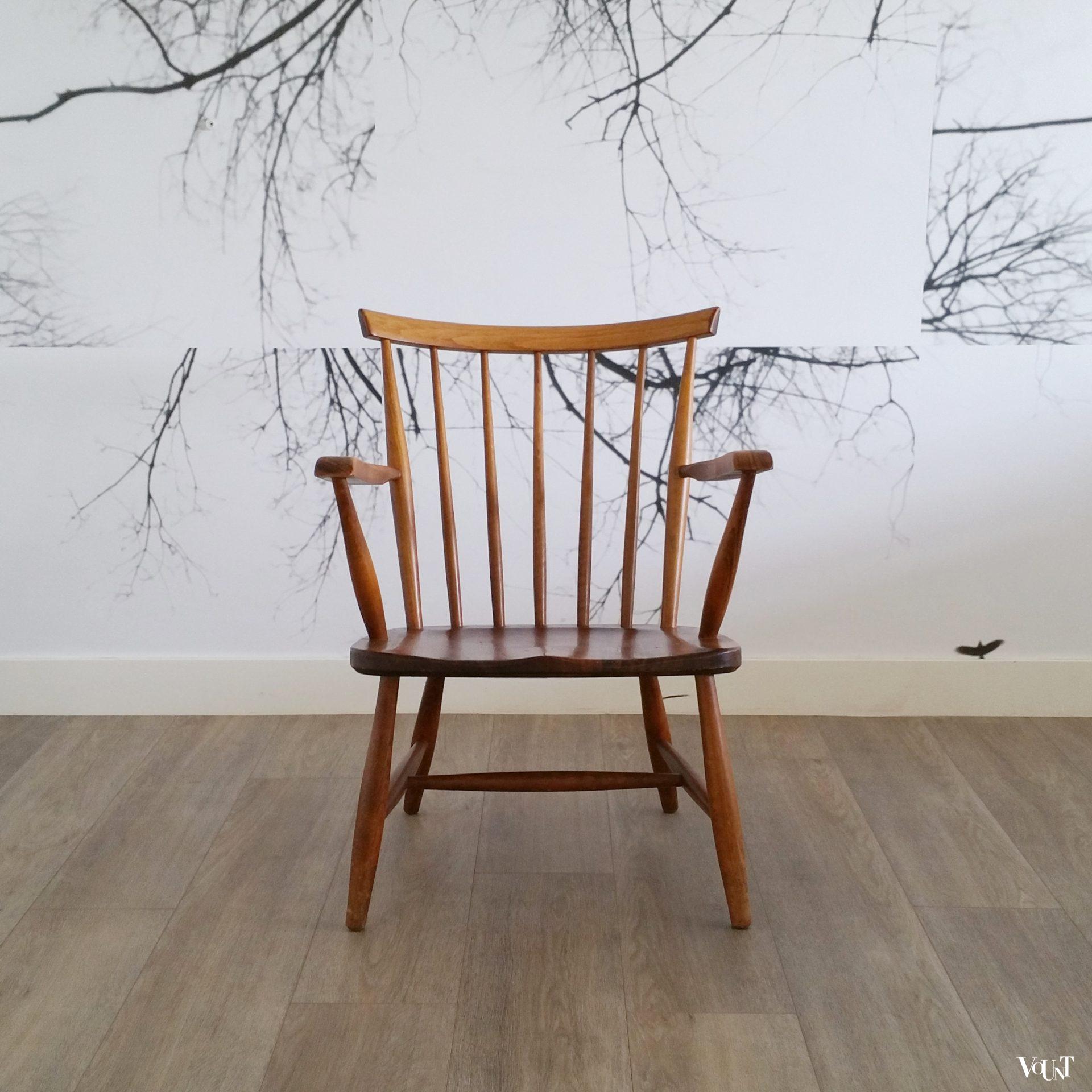 Vintage houten spijlenstoel met armleuningen, jaren '60