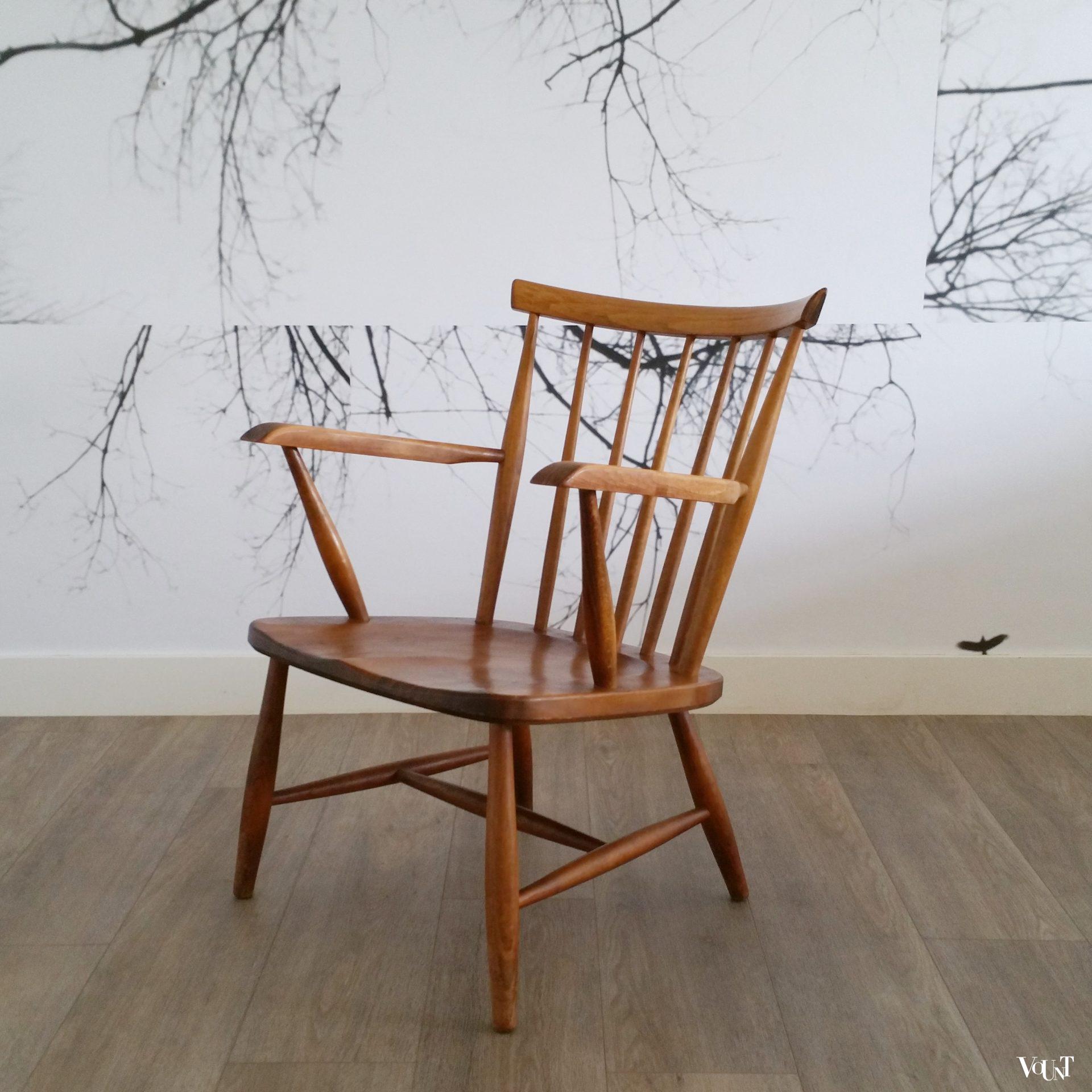 Vintage houten spijlenstoel met armleuningen, jaren '60