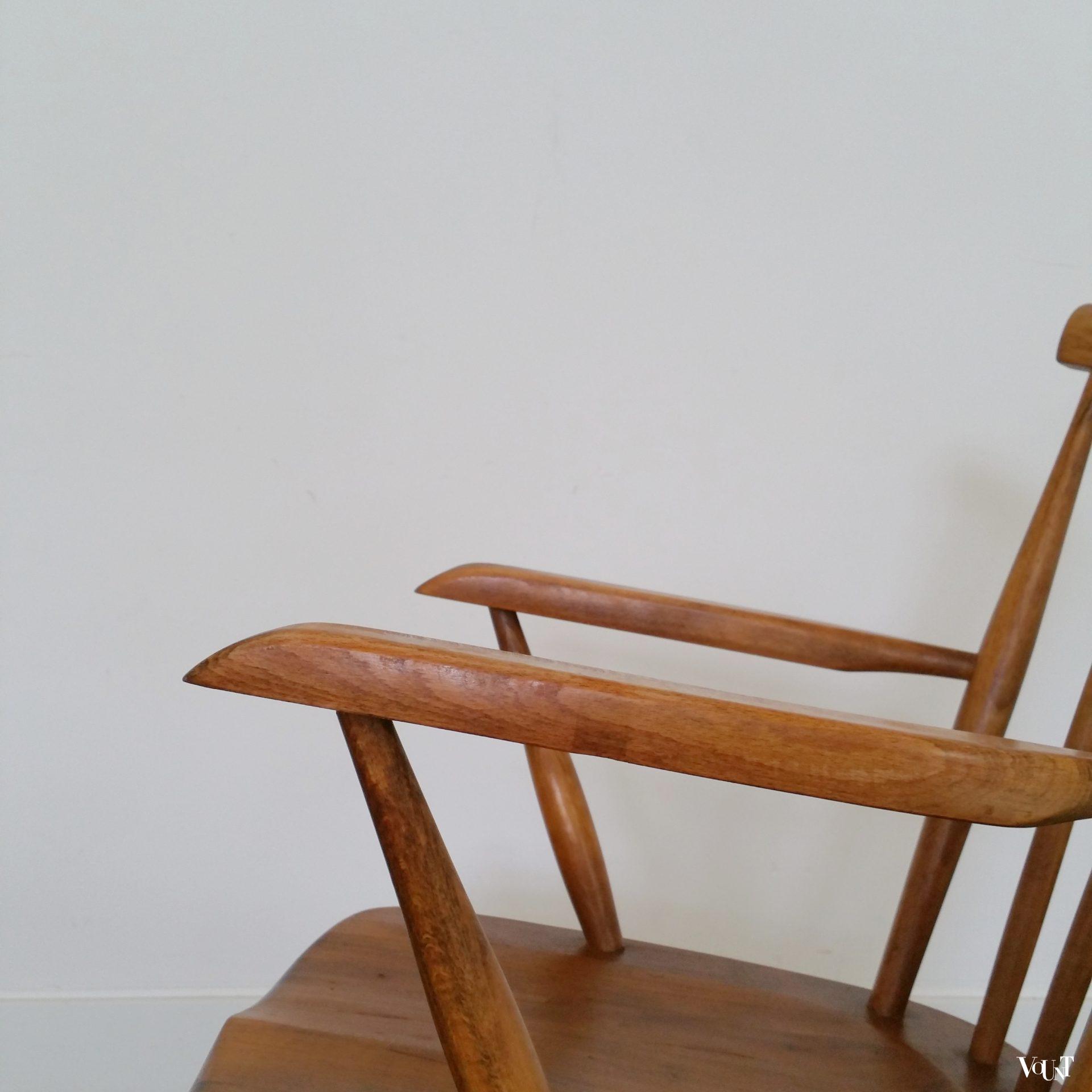 Vintage houten spijlenstoel met armleuningen, jaren '60