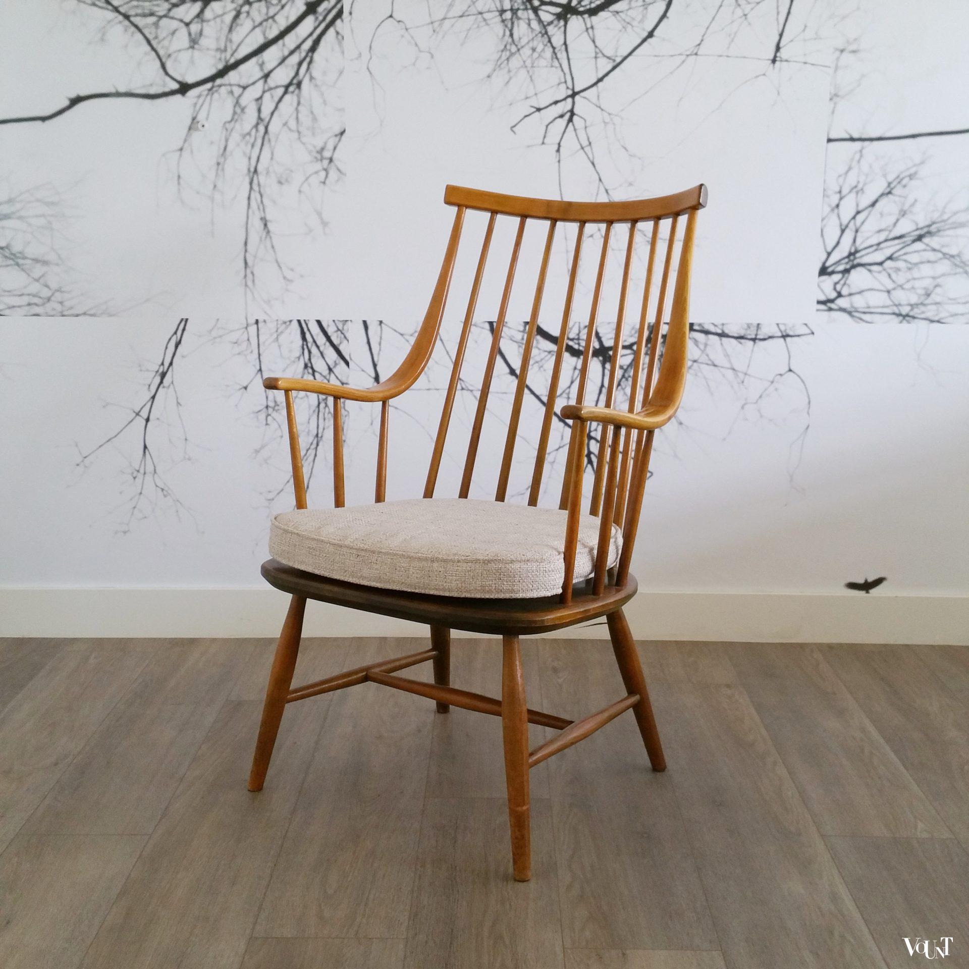 Spijlenstoel met armleuningen, Lena Larsson voor Nesto/Pastoe, jaren '60