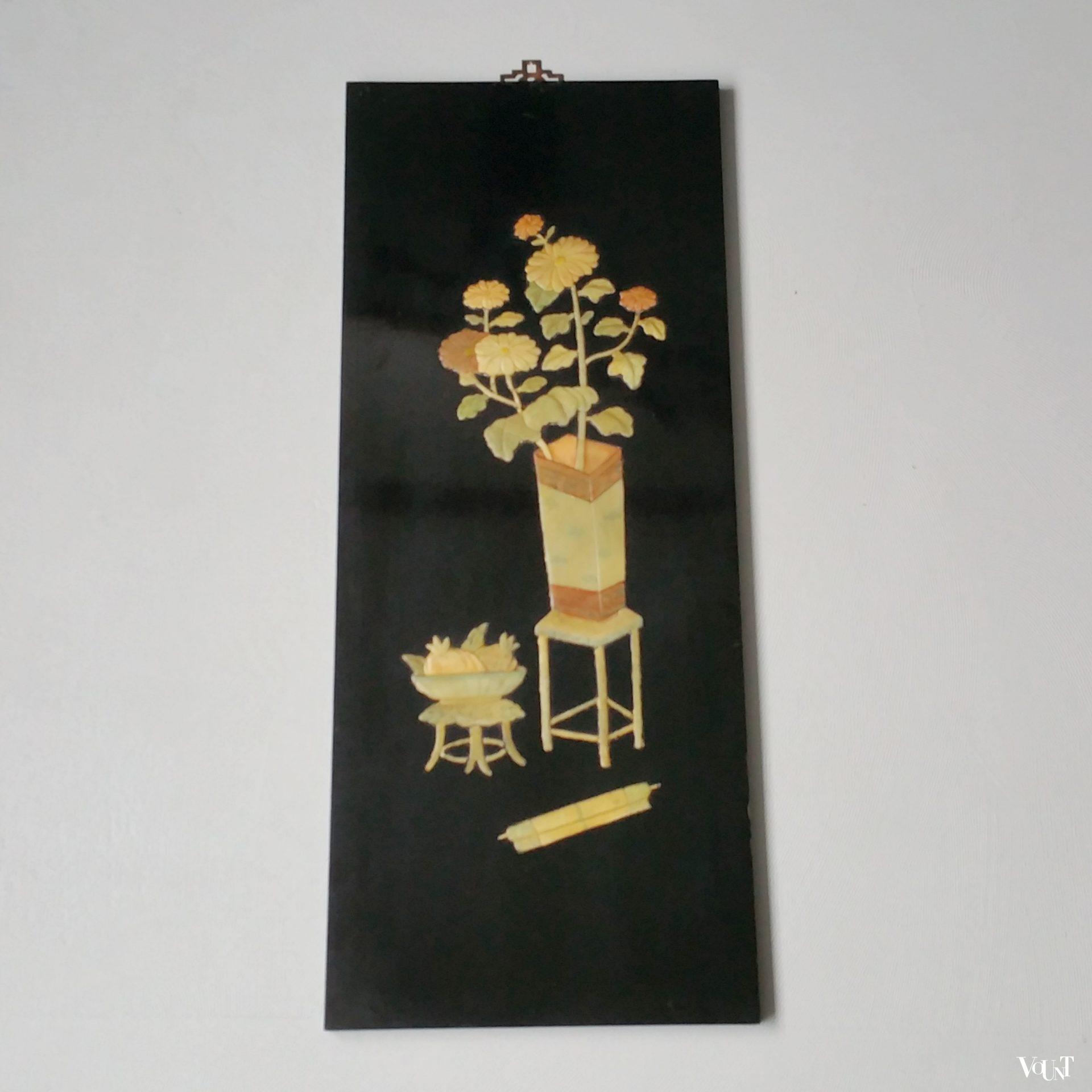 Set van 3 vintage Chinese lakpanelen met inleg, ca. jaren '70