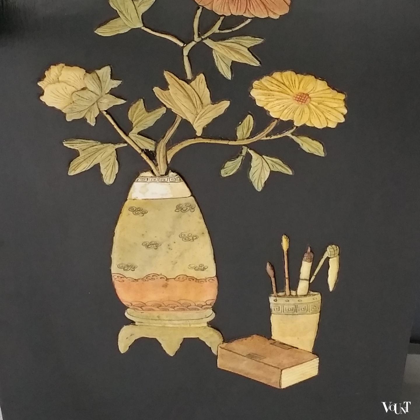 Set van 3 vintage Chinese lakpanelen met inleg, ca. jaren '70