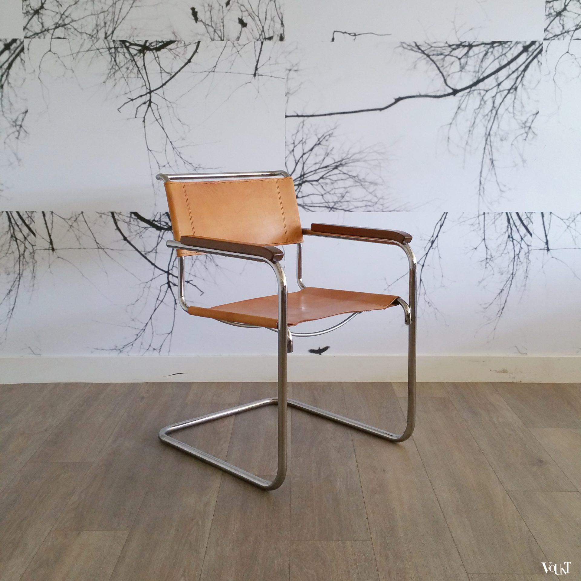 S34 buisframestoel met leren bekleding, Mart Stam voor Thonet, jaren '80