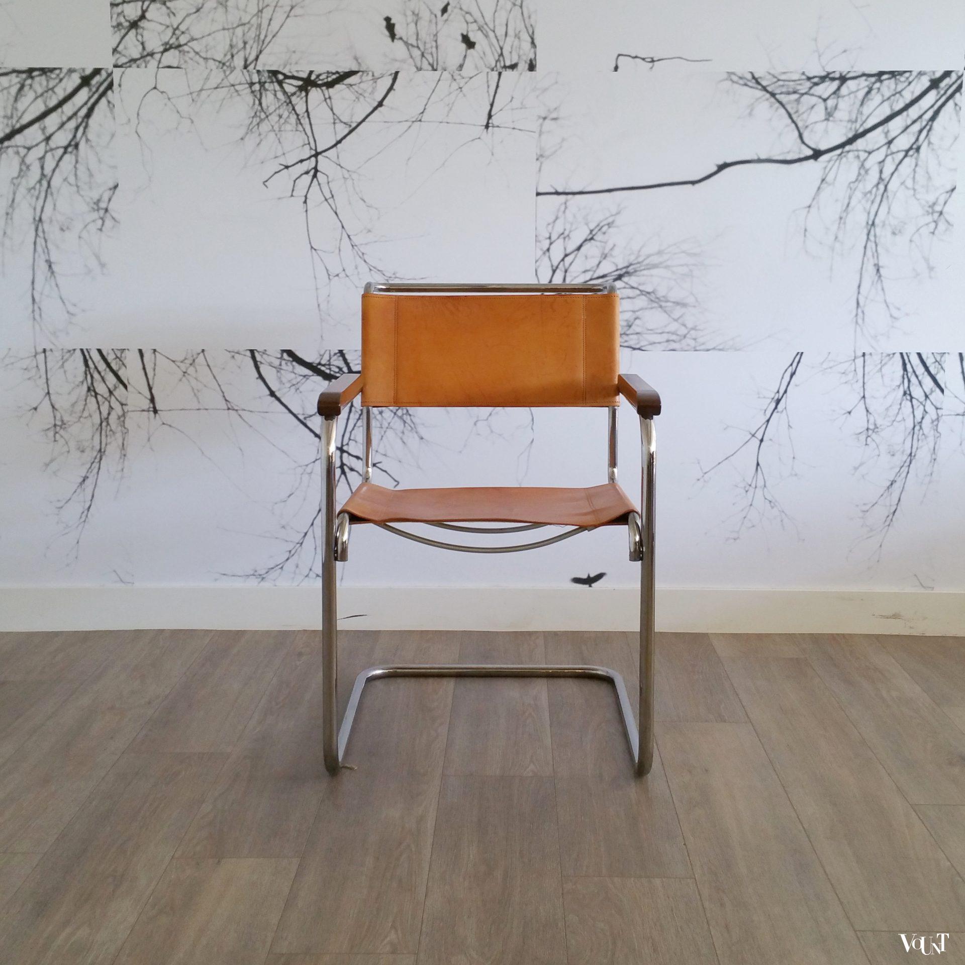 S34 buisframestoel met leren bekleding, Mart Stam voor Thonet, jaren '80