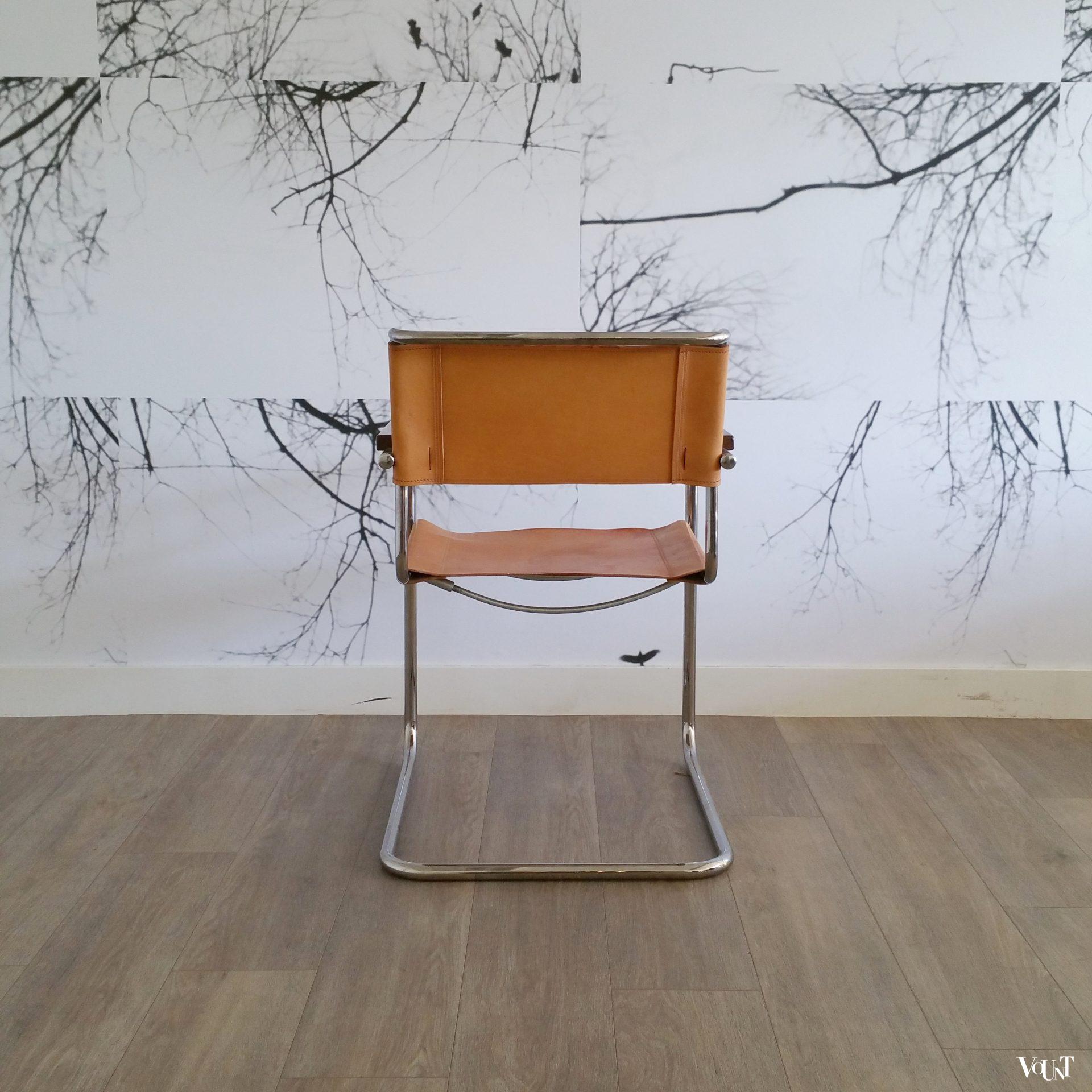 S34 buisframestoel met leren bekleding, Mart Stam voor Thonet, jaren '80