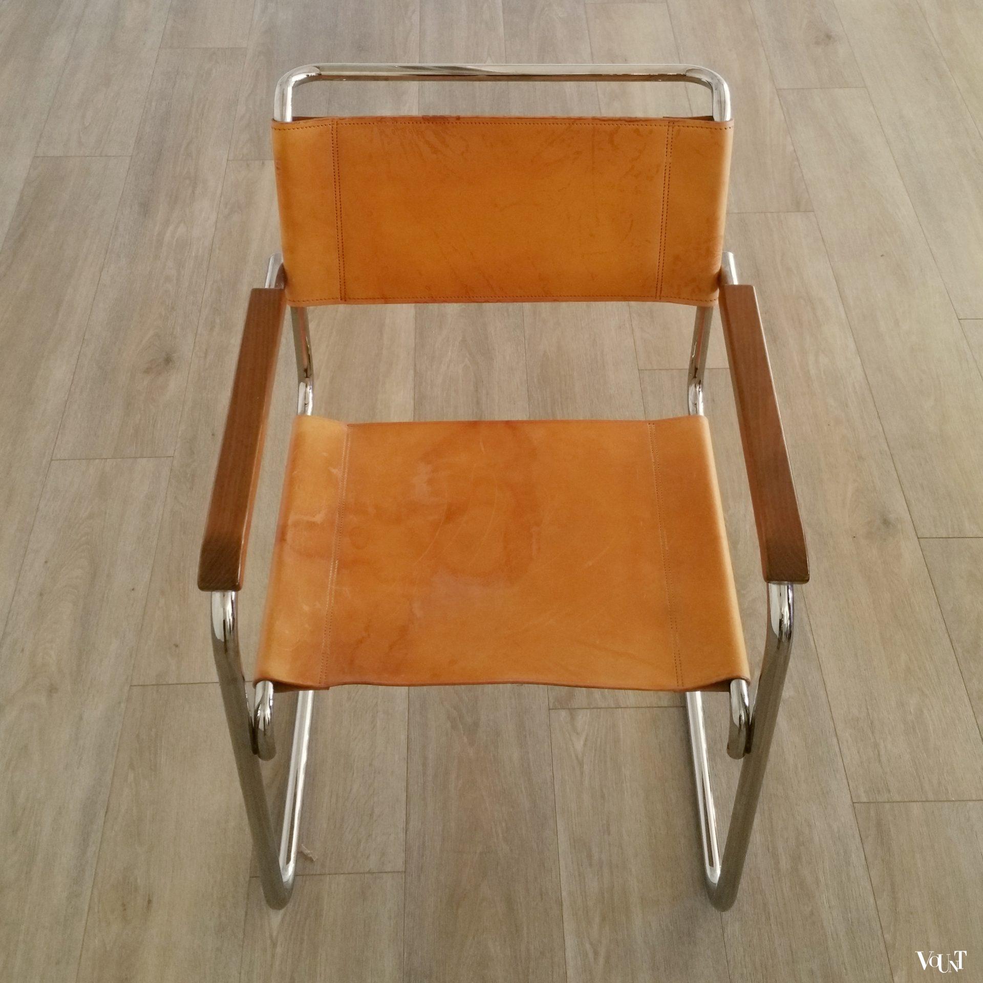 S34 buisframestoel met leren bekleding, Mart Stam voor Thonet, jaren '80