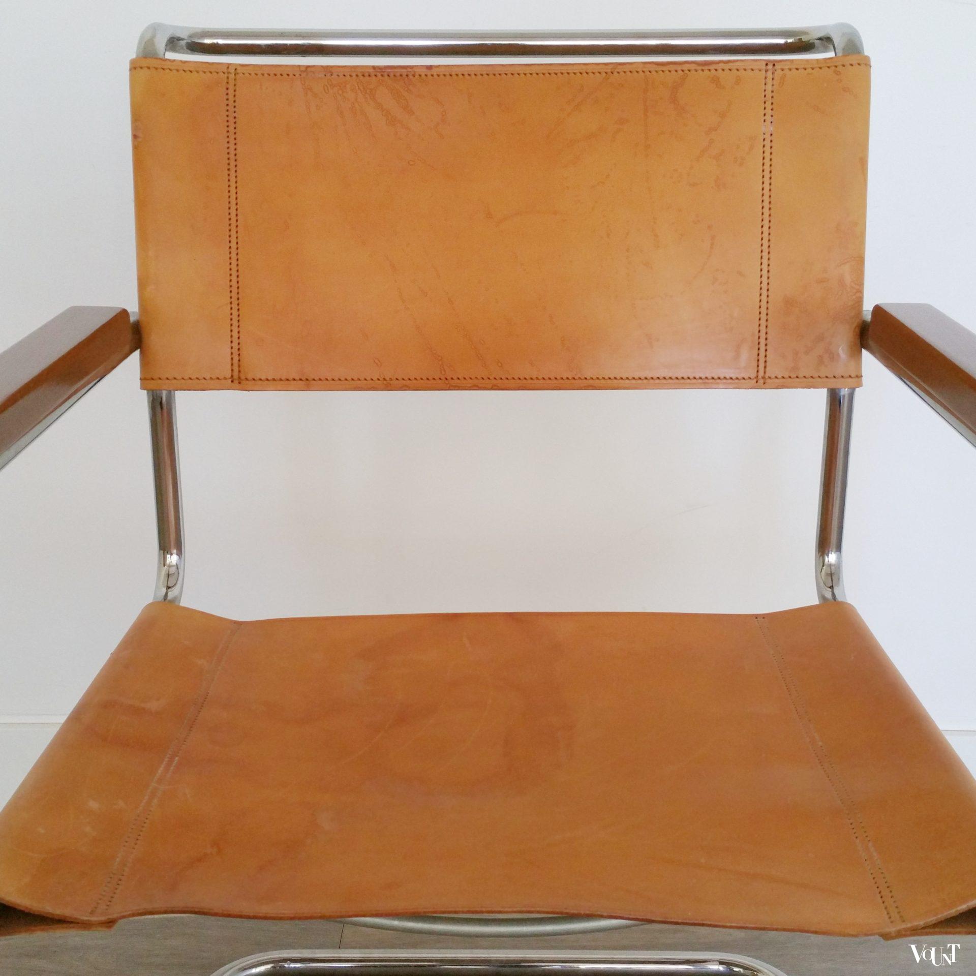 S34 buisframestoel met leren bekleding, Mart Stam voor Thonet, jaren '80