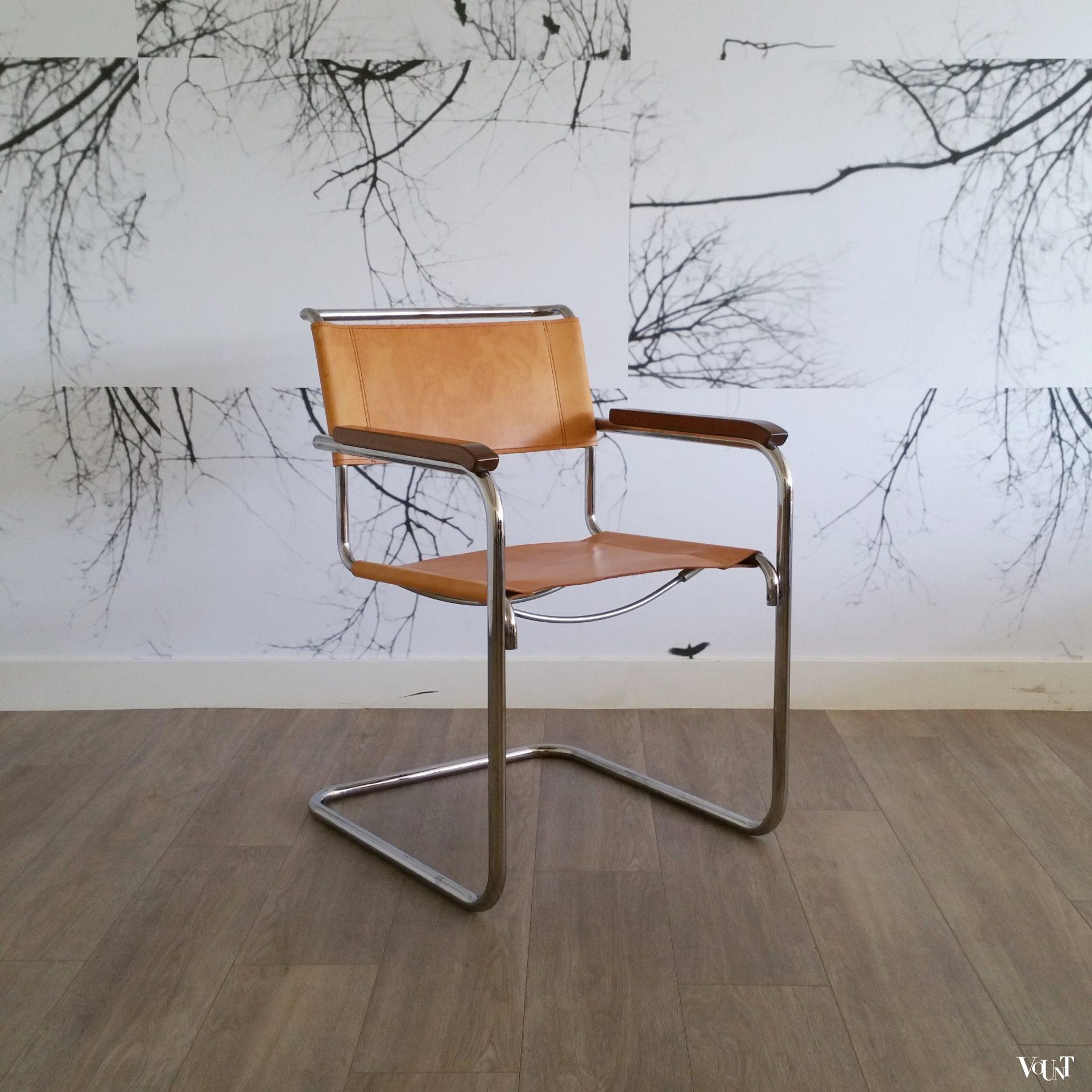 S34 buisframestoel met leren bekleding, Mart Stam voor Thonet, jaren '80