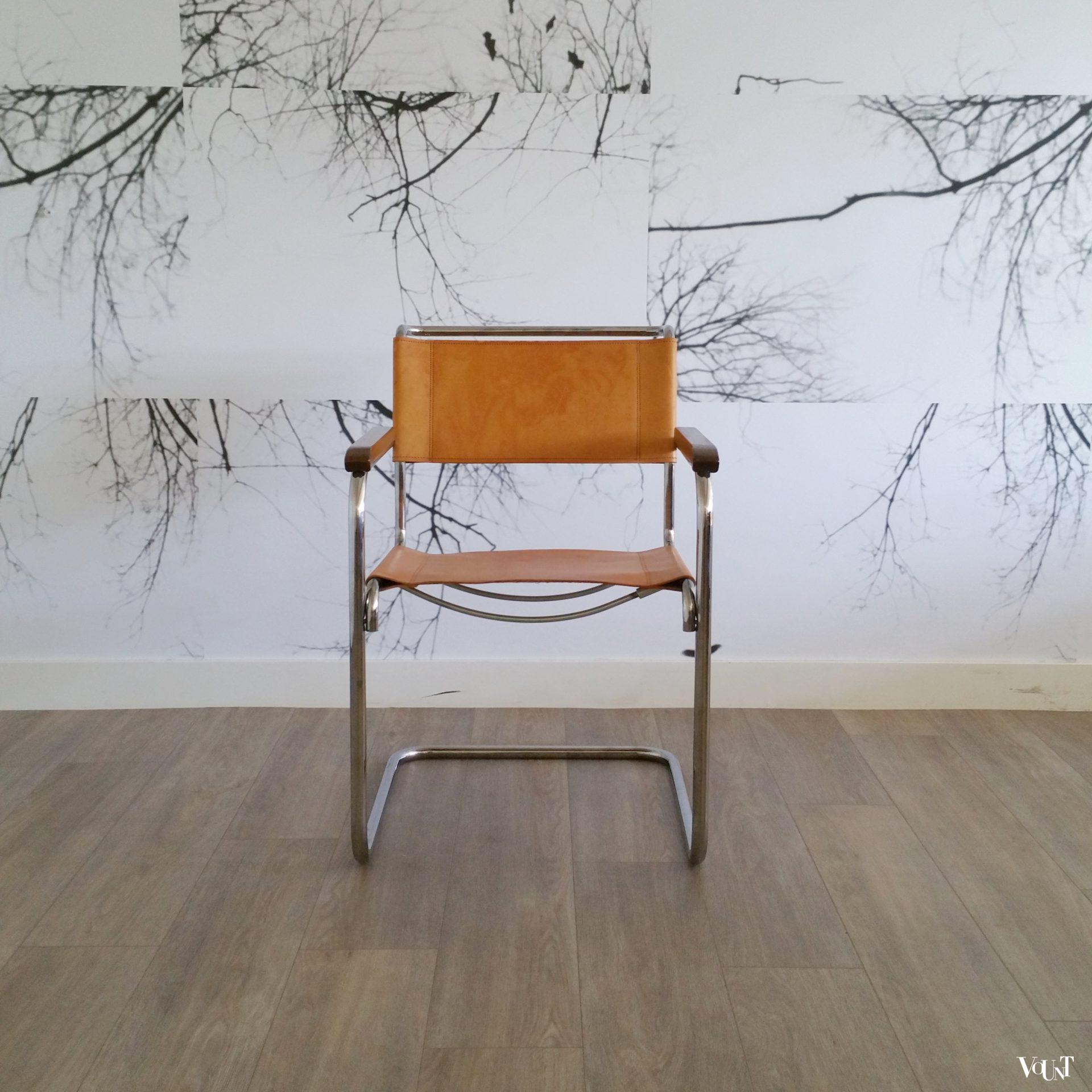 S34 buisframestoel met leren bekleding, Mart Stam voor Thonet, jaren '80