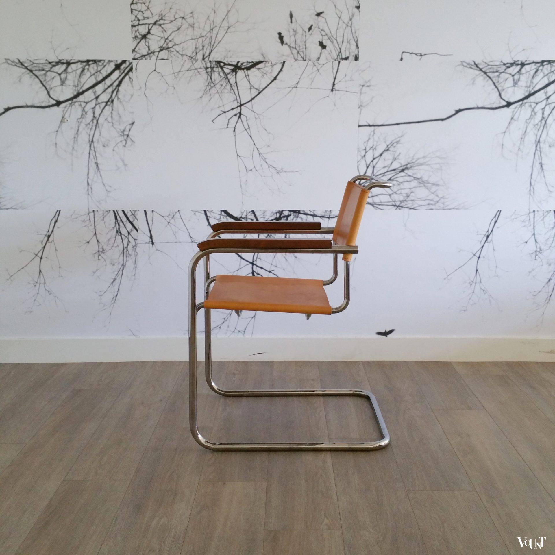 S34 buisframestoel met leren bekleding, Mart Stam voor Thonet, jaren '80