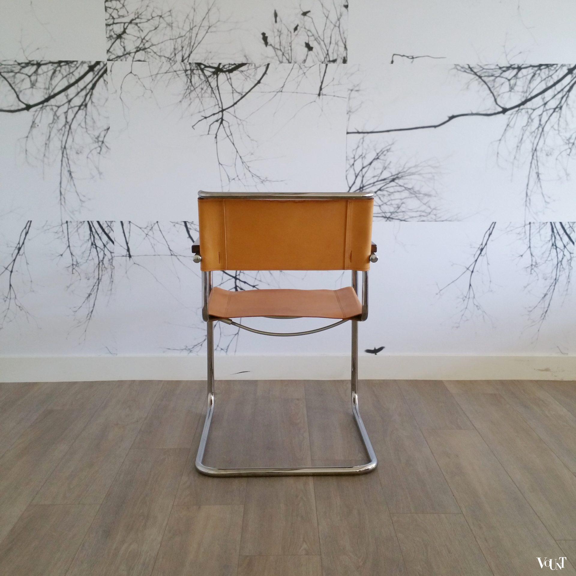 S34 buisframestoel met leren bekleding, Mart Stam voor Thonet, jaren '80