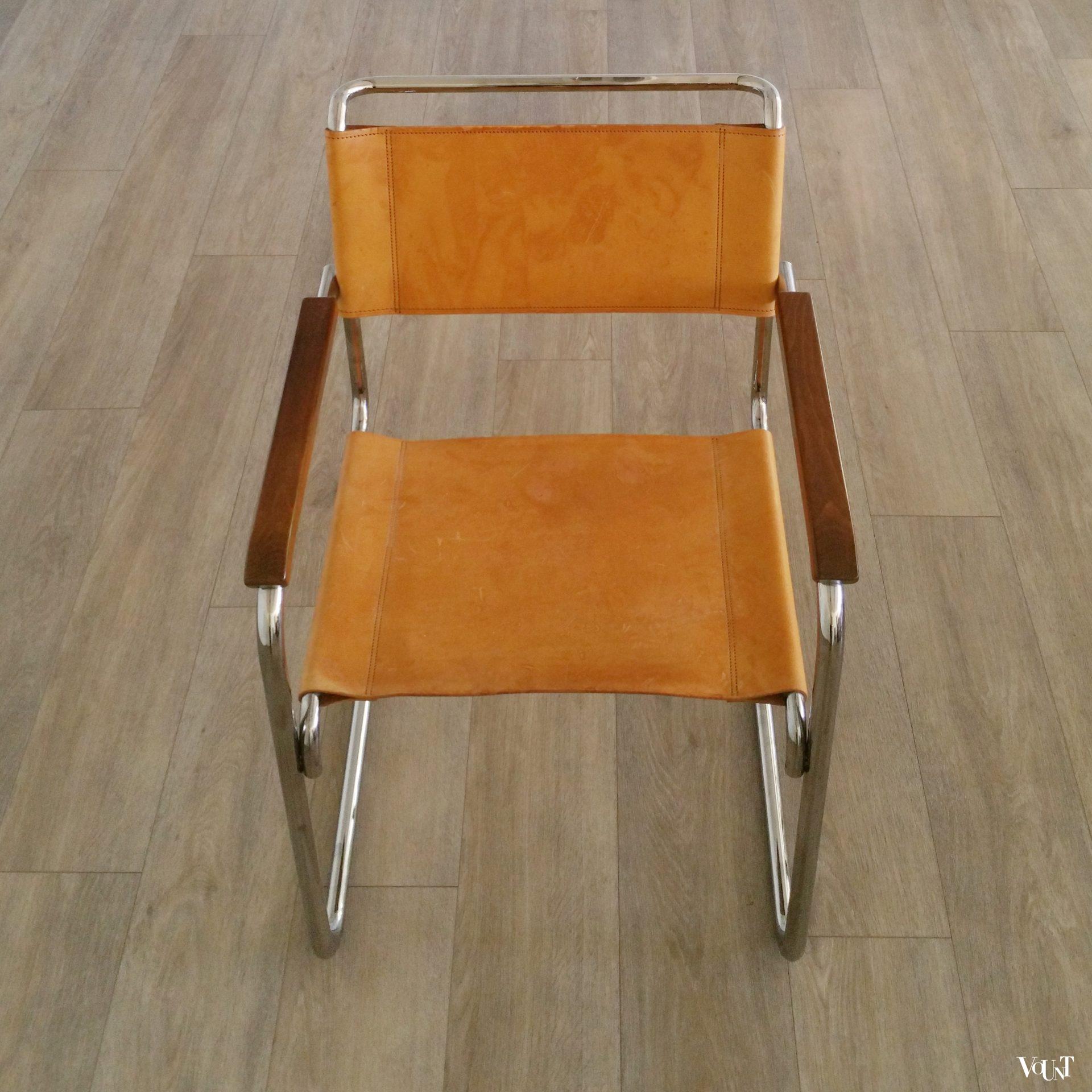 S34 buisframestoel met leren bekleding, Mart Stam voor Thonet, jaren '80