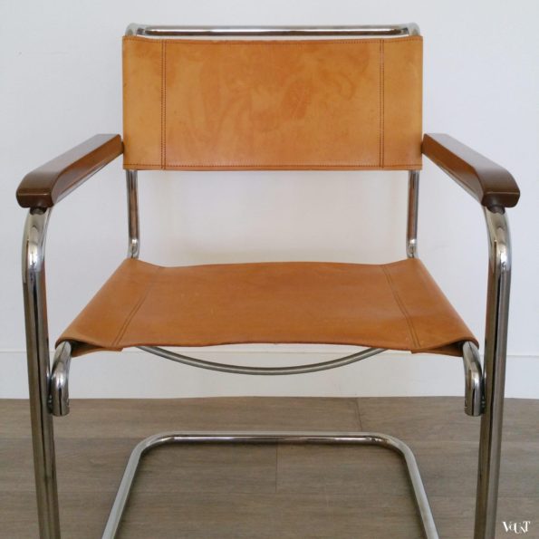 S34 buisframestoel met leren bekleding, Mart Stam voor Thonet, jaren '80