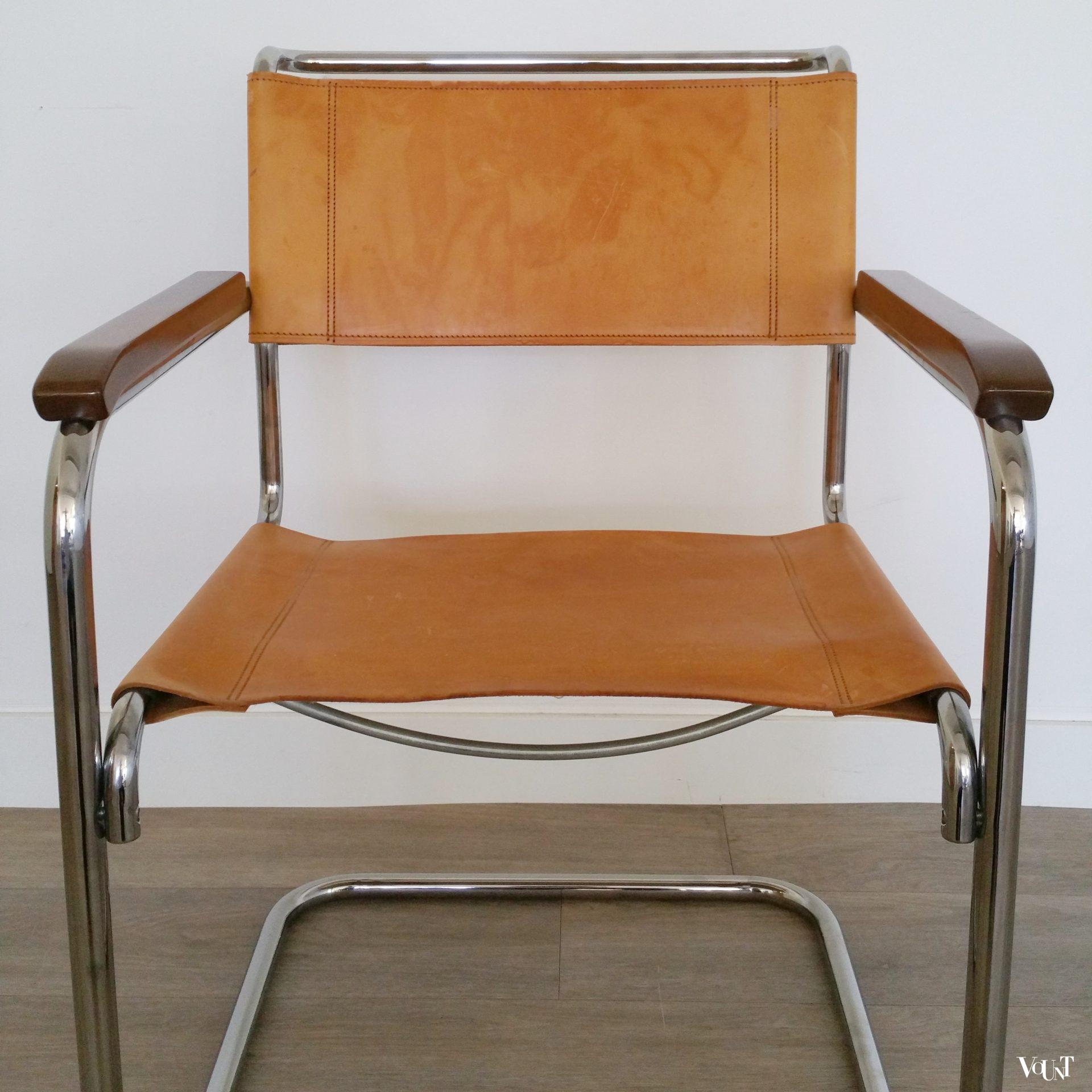 S34 buisframestoel met leren bekleding, Mart Stam voor Thonet, jaren '80