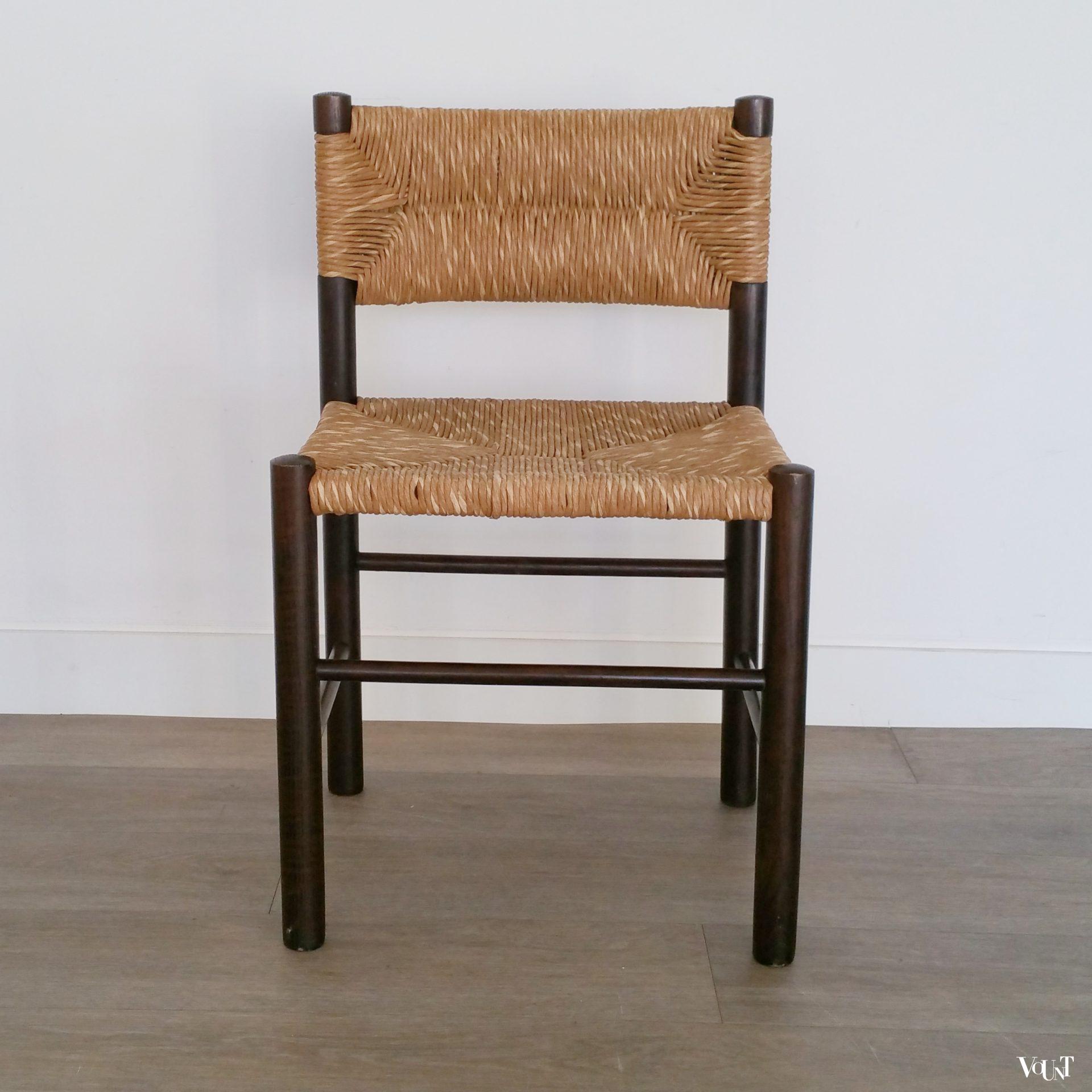 Set van 6 eettafelstoelen met biezen zitting en rugleuning, jaren '70