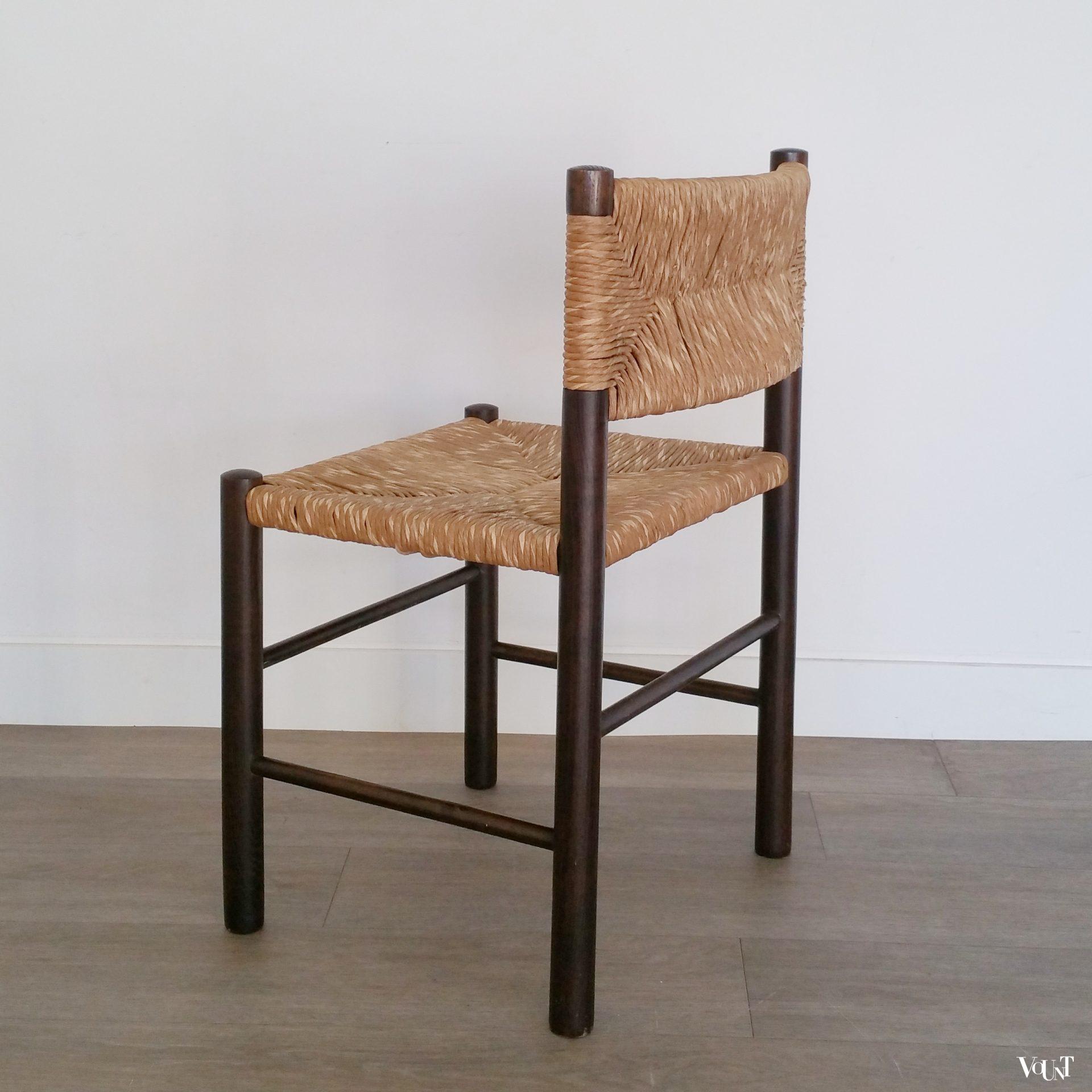 Set van 6 eettafelstoelen met biezen zitting en rugleuning, jaren '70
