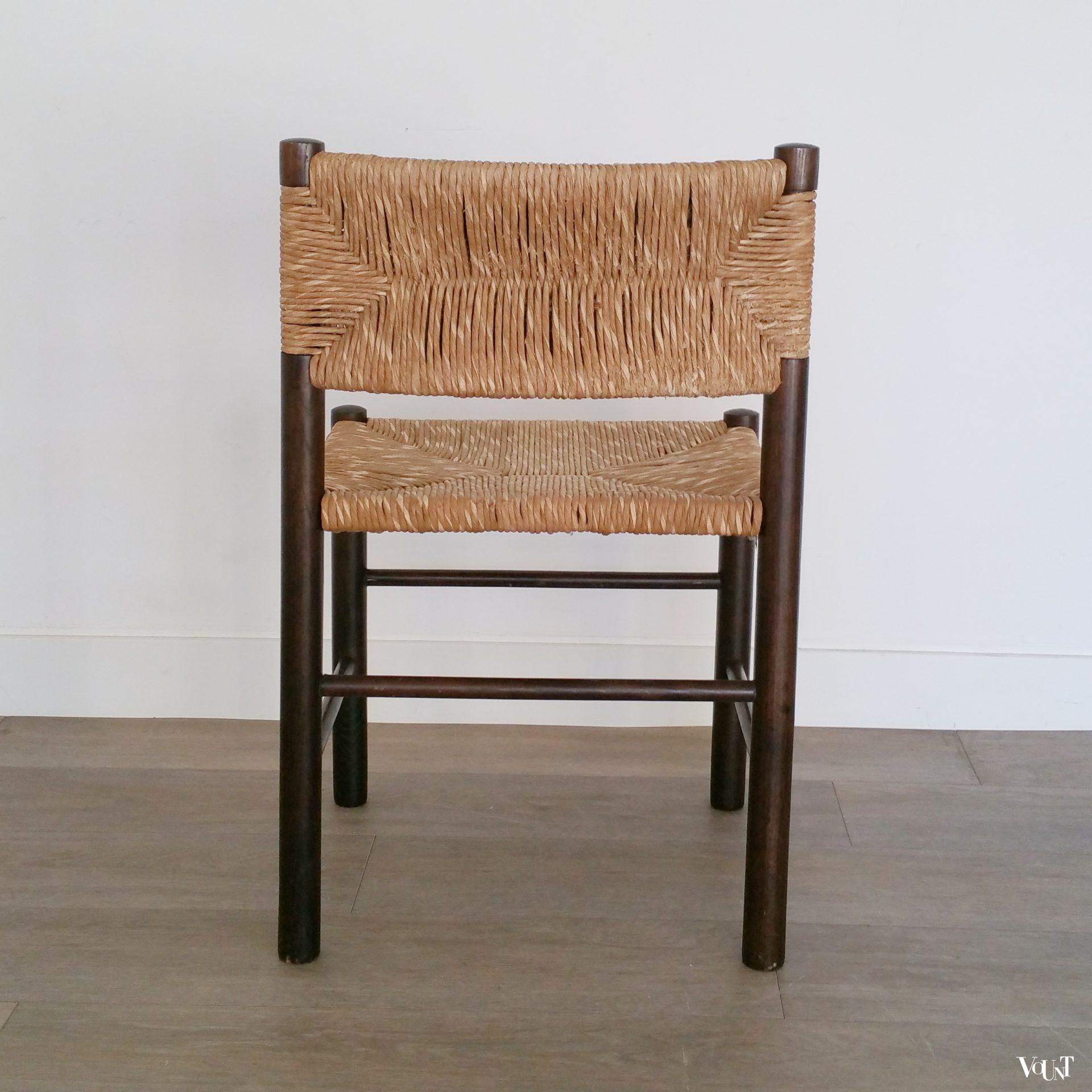 Set van 6 eettafelstoelen met biezen zitting en rugleuning, jaren '70