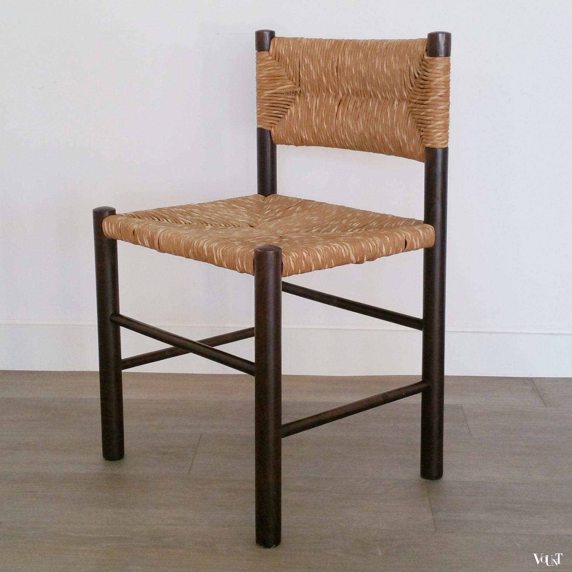 Set van 6 eettafelstoelen met biezen zitting en rugleuning, jaren '70