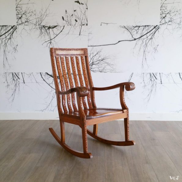 Teakhouten Indiase schommelstoel, Boho stijl, jaren '70