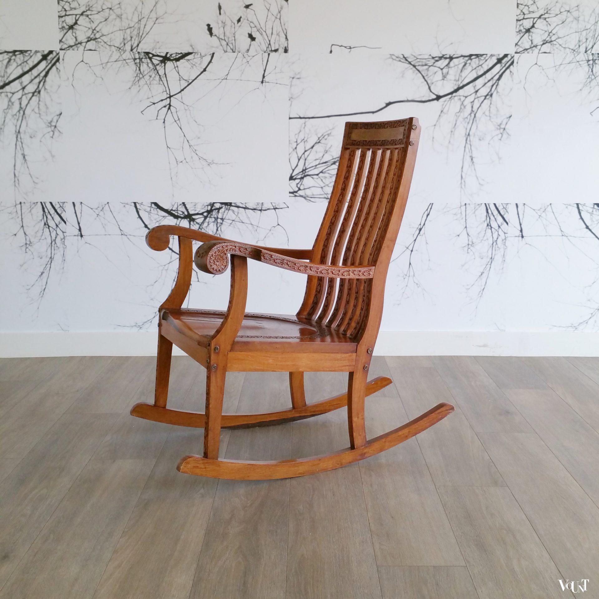 Teakhouten Indiase schommelstoel, Boho stijl, jaren '70