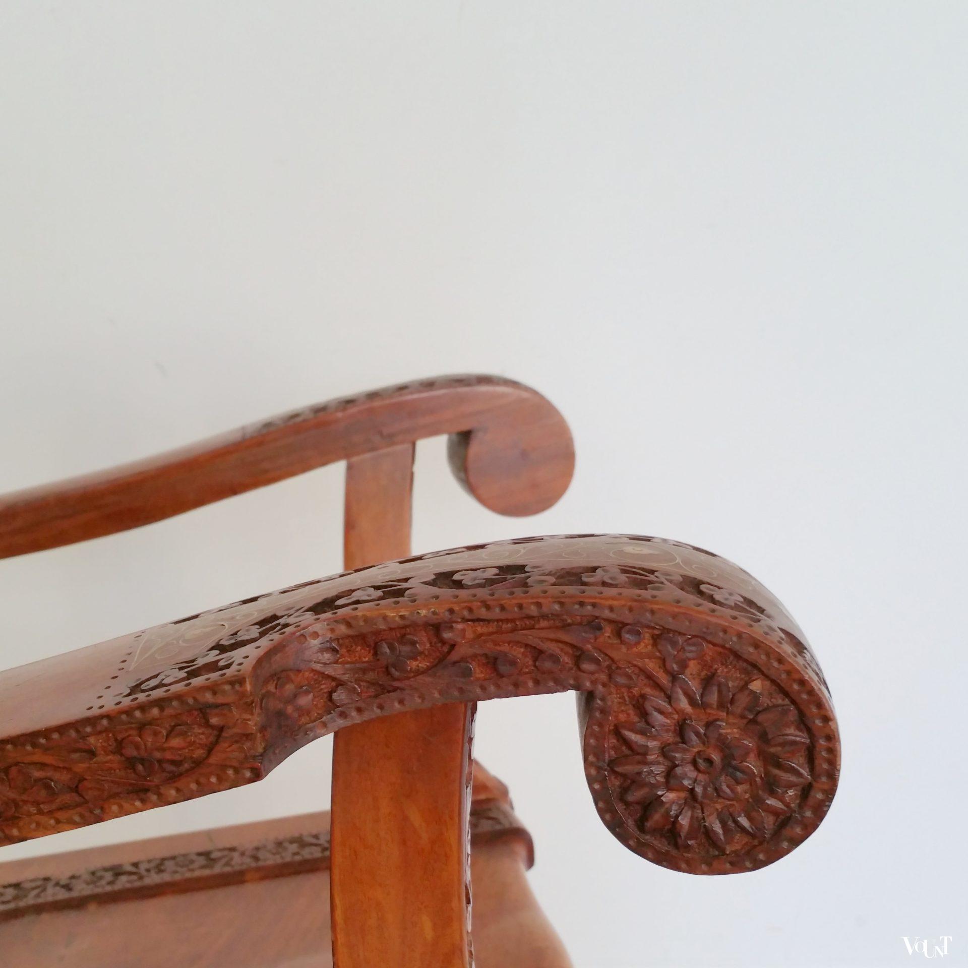 Teakhouten Indiase schommelstoel, Boho stijl, jaren '70