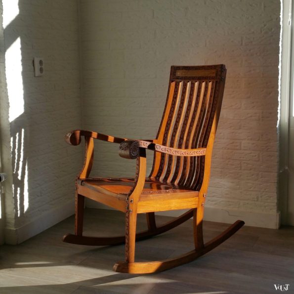 Teakhouten Indiase schommelstoel, Boho stijl, jaren '70