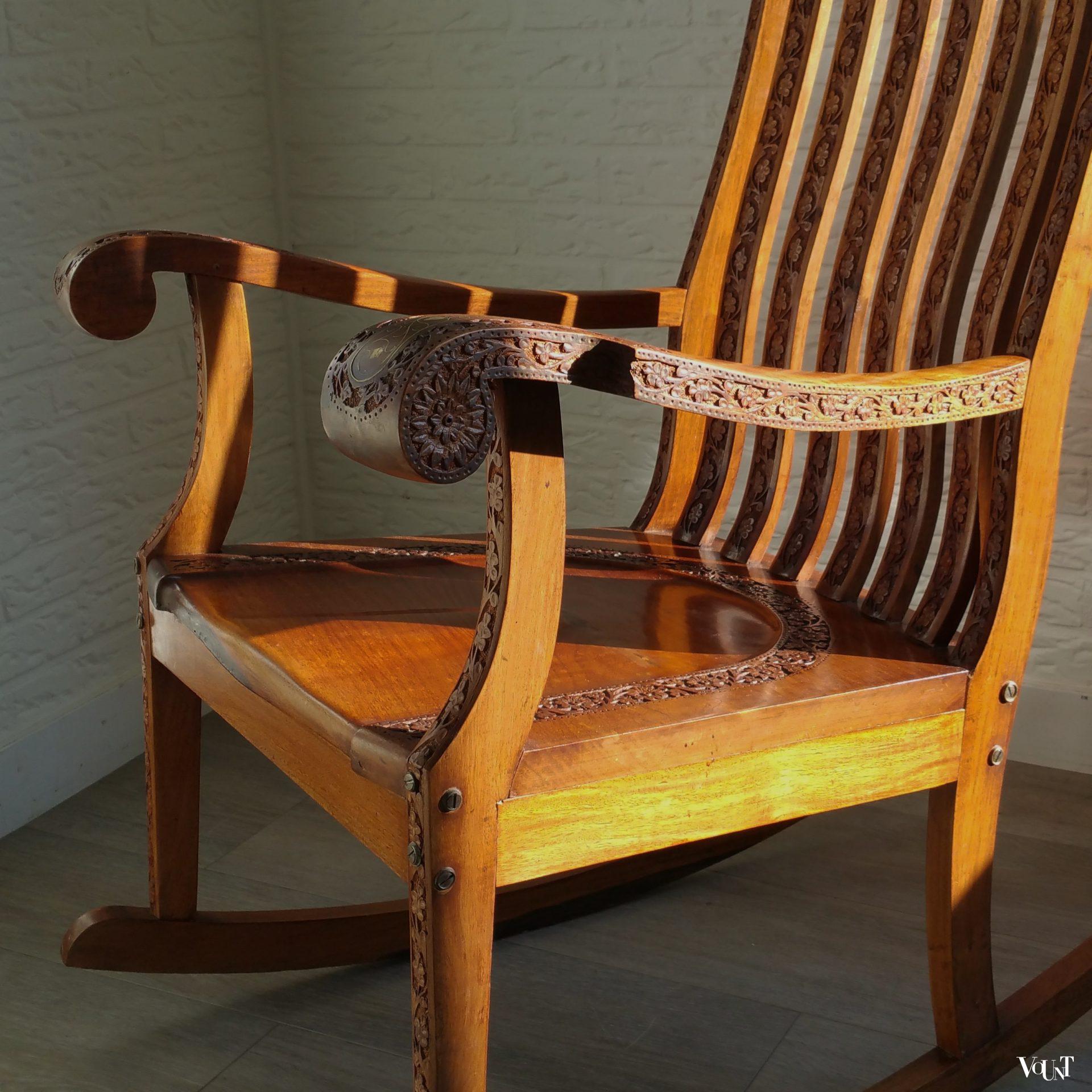 Teakhouten Indiase schommelstoel, Boho stijl, jaren '70