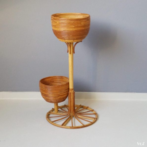 Rotan plantenstandaard voor 2 planten, jaren '60