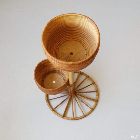 Rotan plantenstandaard voor 2 planten, jaren '60