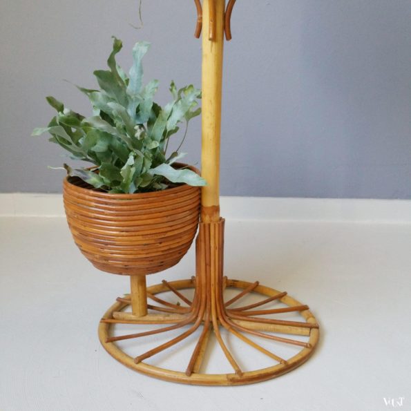 Rotan plantenstandaard voor 2 planten, jaren '60