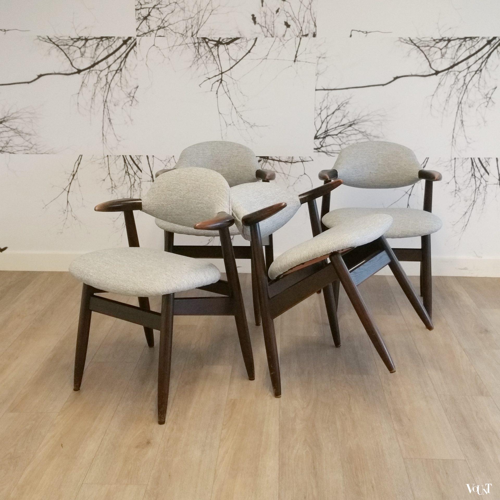 Set van 4 koehoorn stoelen, Tijsseling voor Hulmefa Nieuwe Pekela, jaren '60 (nieuwe bekleding)