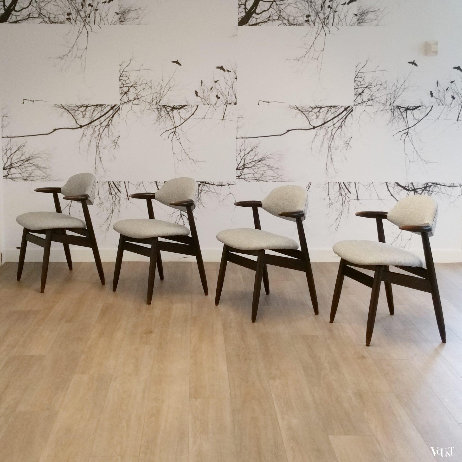Set van 4 koehoorn stoelen, Tijsseling voor Hulmefa Nieuwe Pekela, jaren '60 (nieuwe bekleding)
