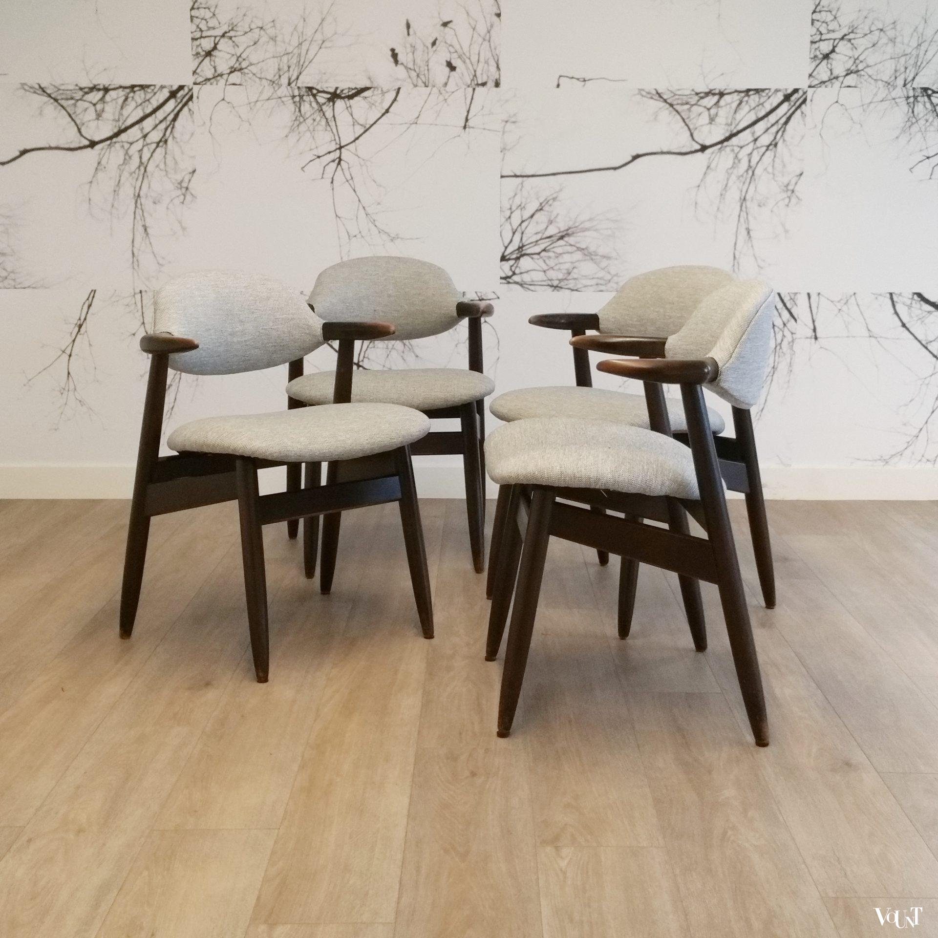 Set van 4 koehoorn stoelen, Tijsseling voor Hulmefa Nieuwe Pekela, jaren '60 (nieuwe bekleding)