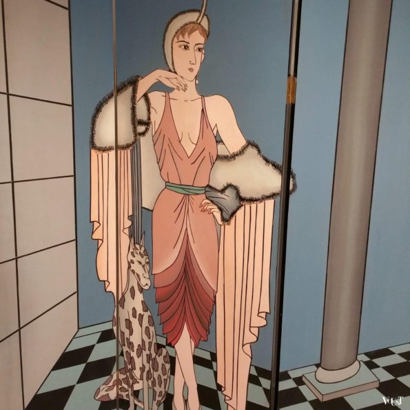 Art Deco-stijl kamerscherm / room divider dame met luipaard, jaren '80