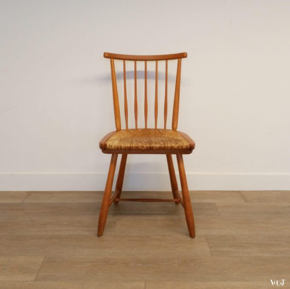 Set van 4 spijlenstoelen met biezen zitting, Arno Lambrecht voor WK Möbel, jaren '50