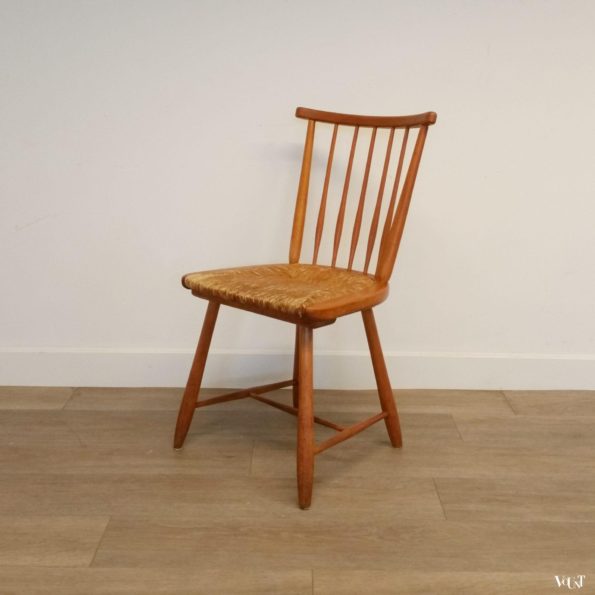 Set van 4 spijlenstoelen met biezen zitting, Arno Lambrecht voor WK Möbel, jaren '50