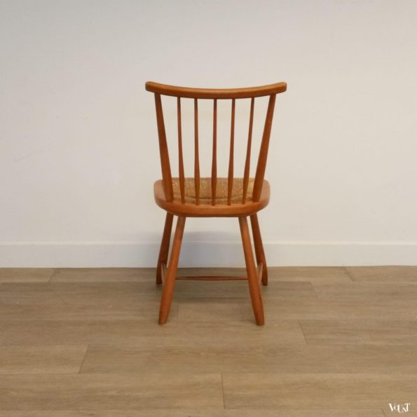 Set van 4 spijlenstoelen met biezen zitting, Arno Lambrecht voor WK Möbel, jaren '50