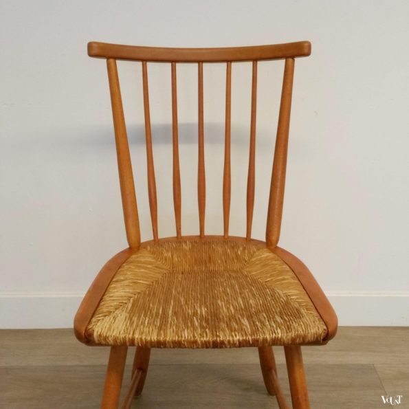 Set van 4 spijlenstoelen met biezen zitting, Arno Lambrecht voor WK Möbel, jaren '50