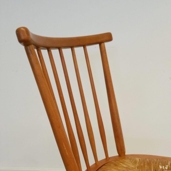 Set van 4 spijlenstoelen met biezen zitting, Arno Lambrecht voor WK Möbel, jaren '50