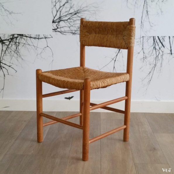 Houten stoel met biezen, jaren '50
