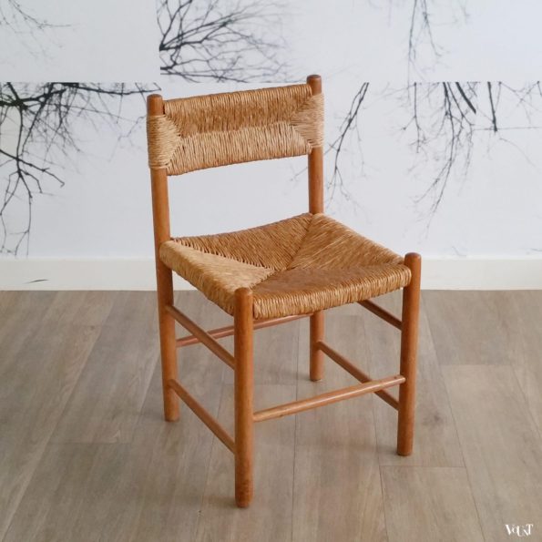 Houten stoel met biezen, jaren '50